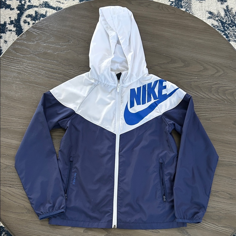 Nike Navy and White Hooded Jacket